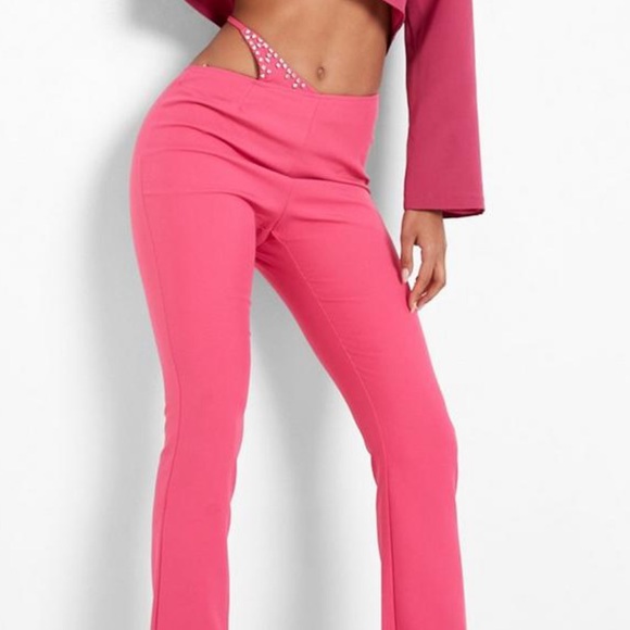 *Never Worn* BOOHOO Diamnate Pantie Detail Straight Leg Pants - Picture 1 of 5